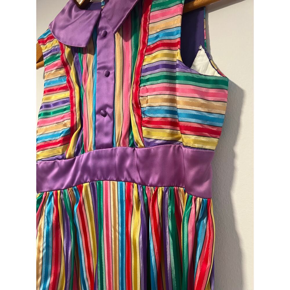 WOW! Rare Colorful Rainbow 1960s-1970s Sleeveless Maxi Dress w Collar Small JL - Picture 8 of 12